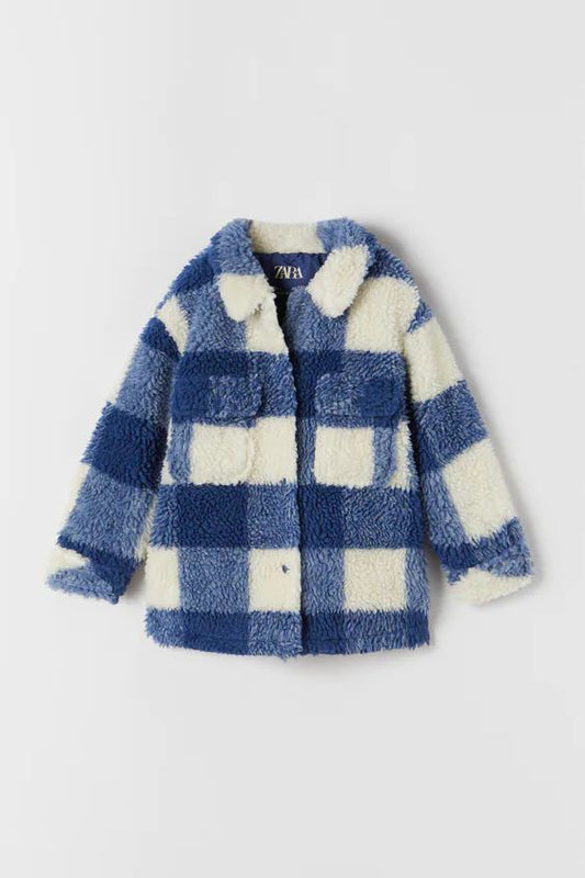 Zara checked jacket for girls blue