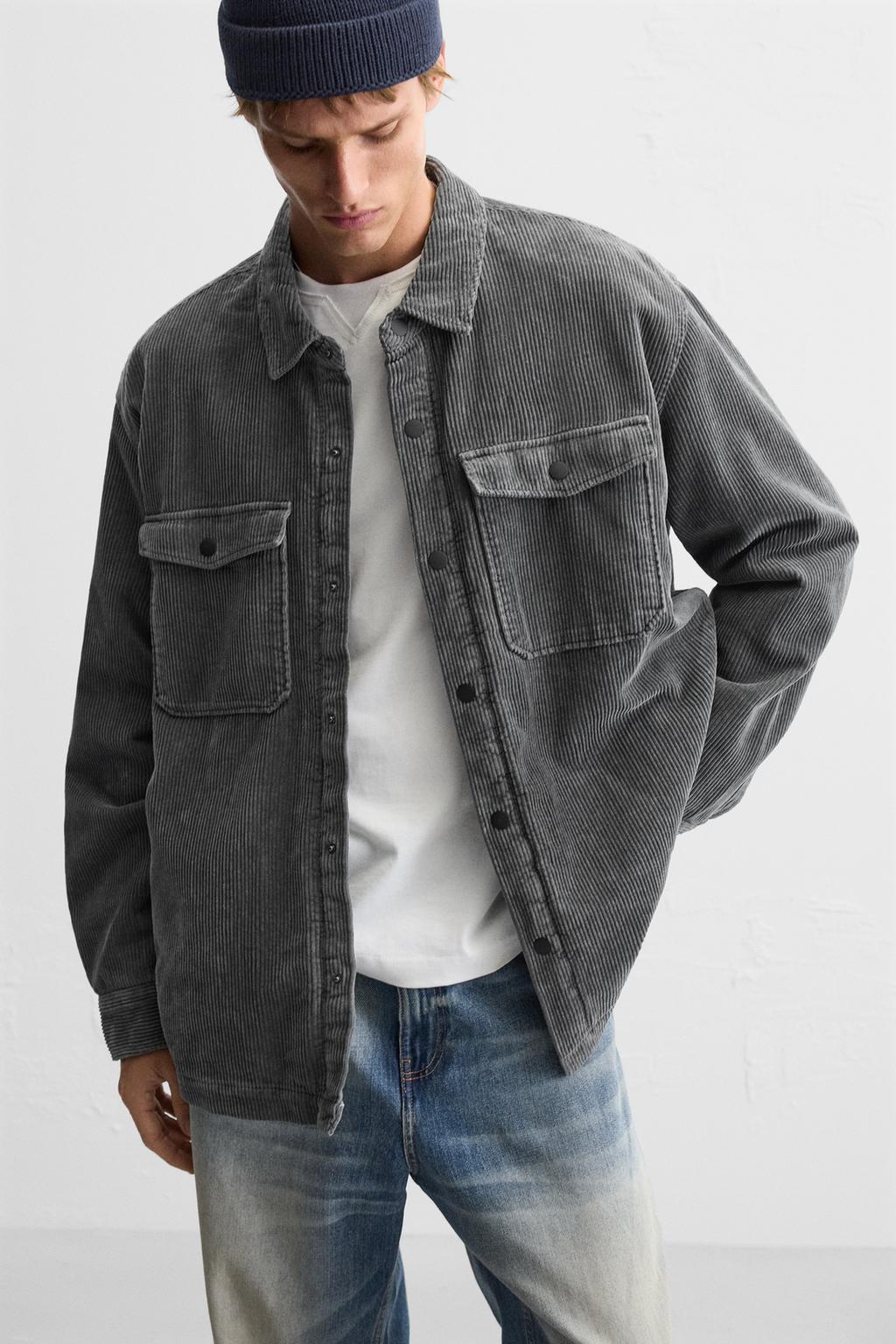 Over Shirt Zara Suede Shirt dark gray