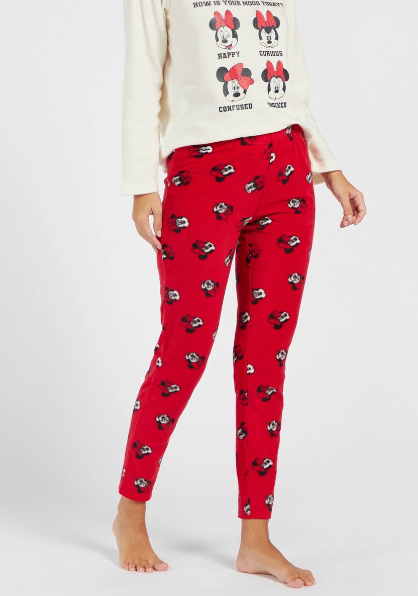 Minnie Mouse Print T-shirt and All-Over Printed Pyjamas Set