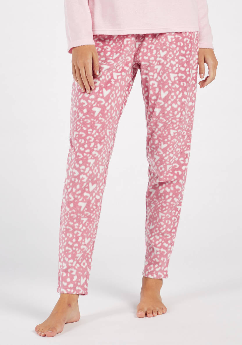 Cozy Collection Printed Round Neck T-shirt and Full Length Pyjama Set