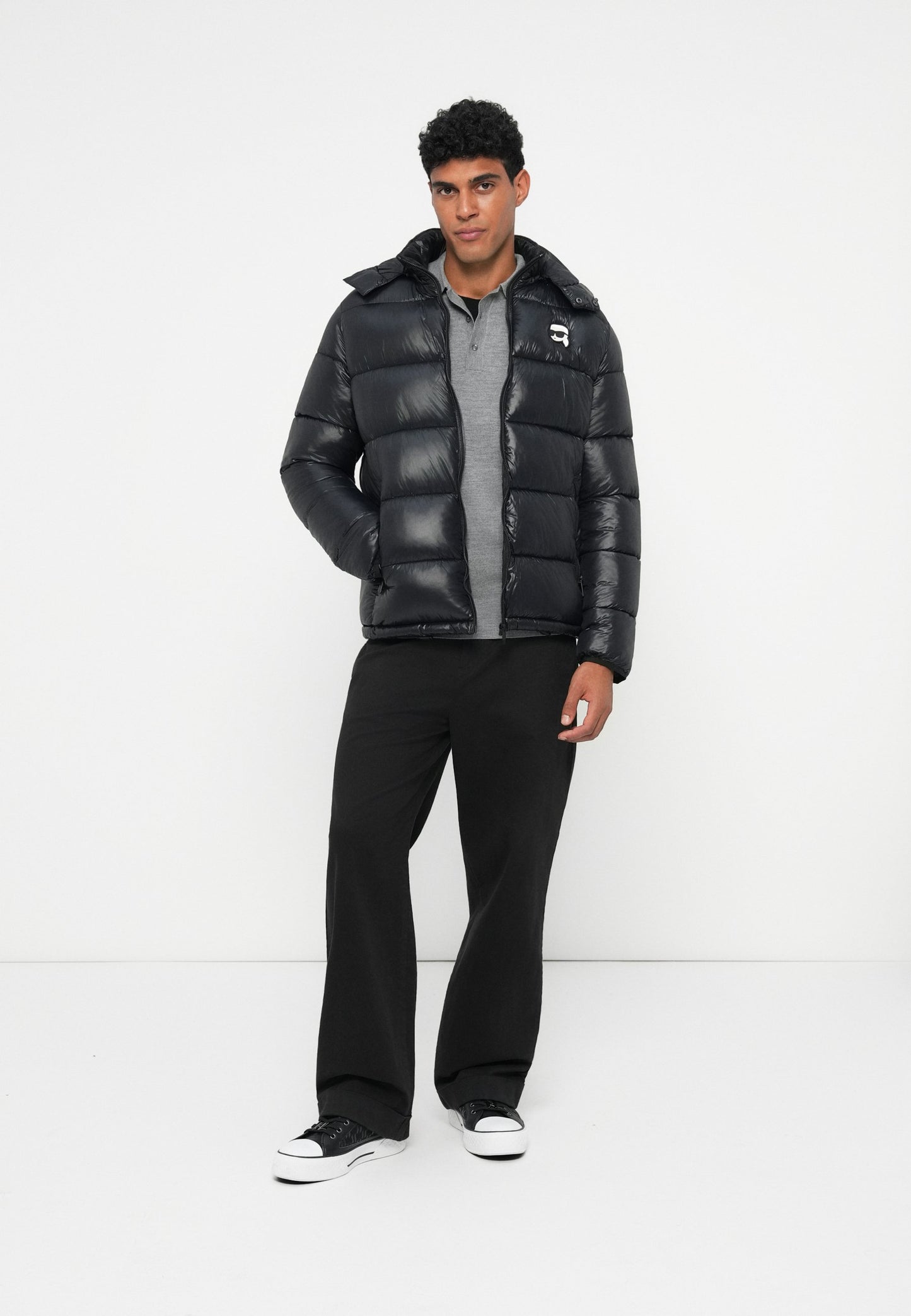 KARL LAGERFELD  IKON HOODED PUFFER JACKET Black Removable hoodie
