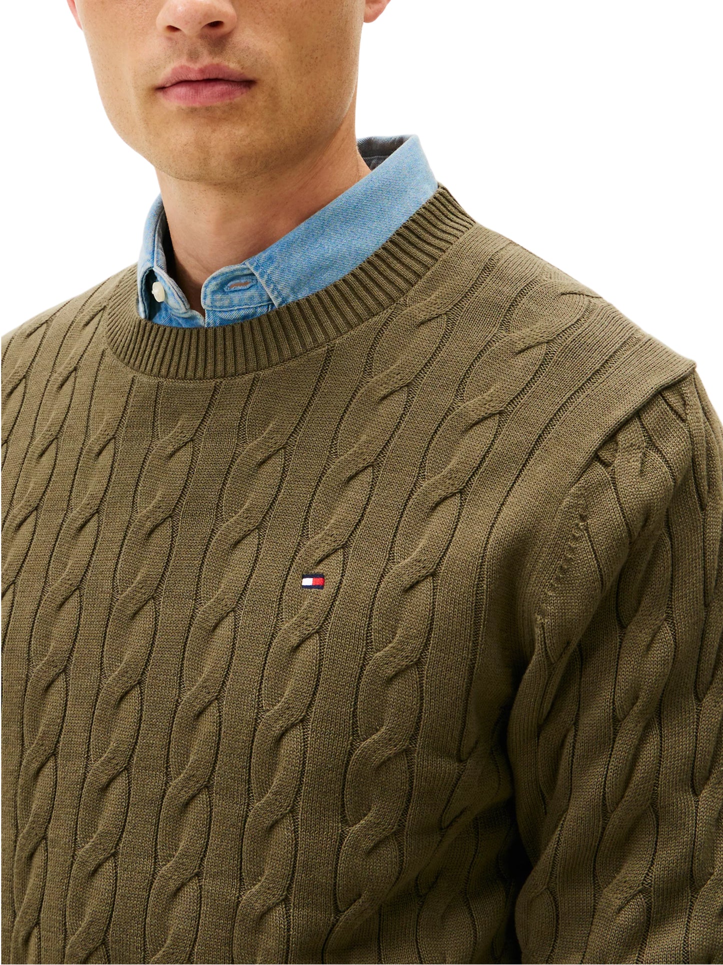 Tommy Hilfiger cable pullover crew neck olive