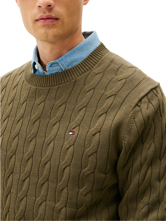 Tommy Hilfiger cable pullover crew neck olive