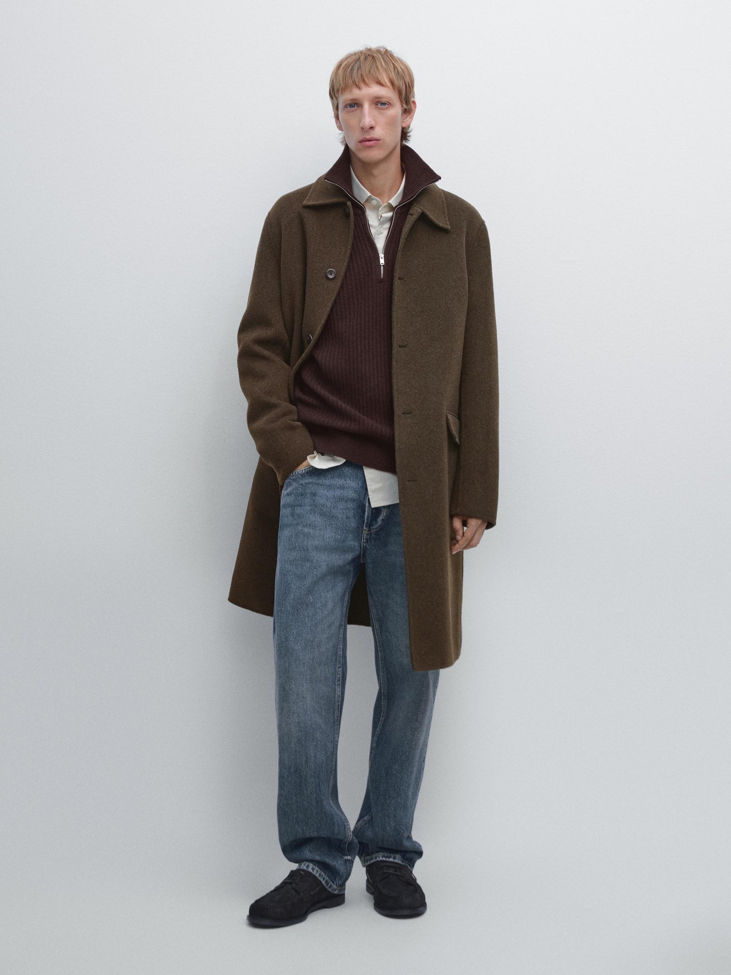 Massimo Dutti LONG DOUBLE WOOL BLEND COAT