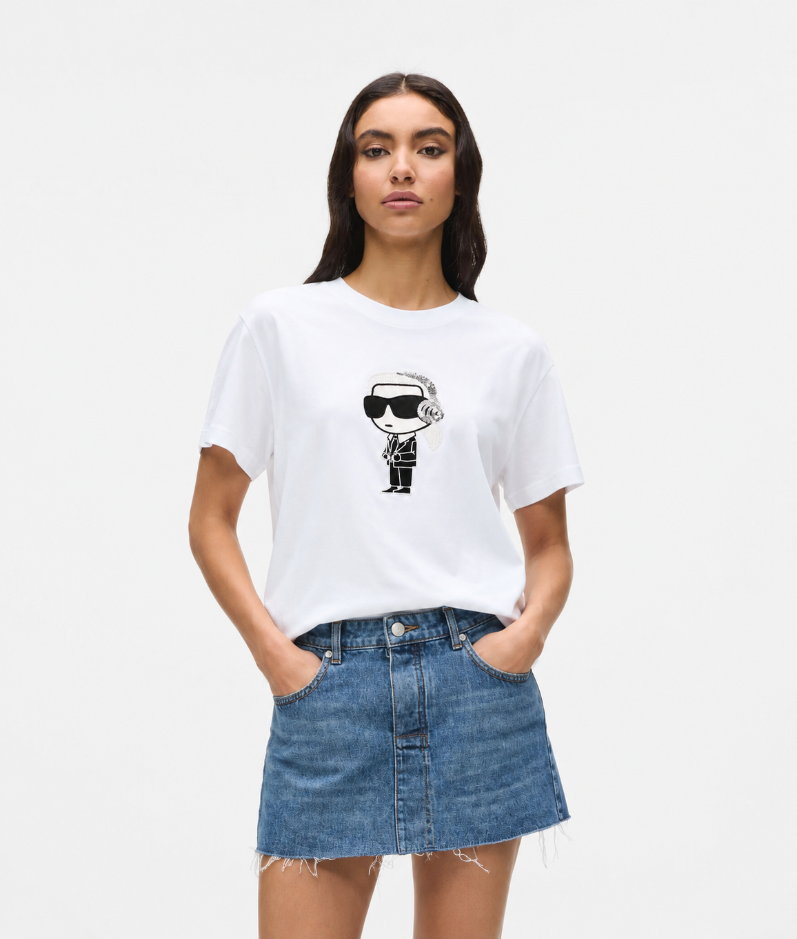 Karl Lagerfeld Women’s White Graphic T-Shirt – oversized  Fit