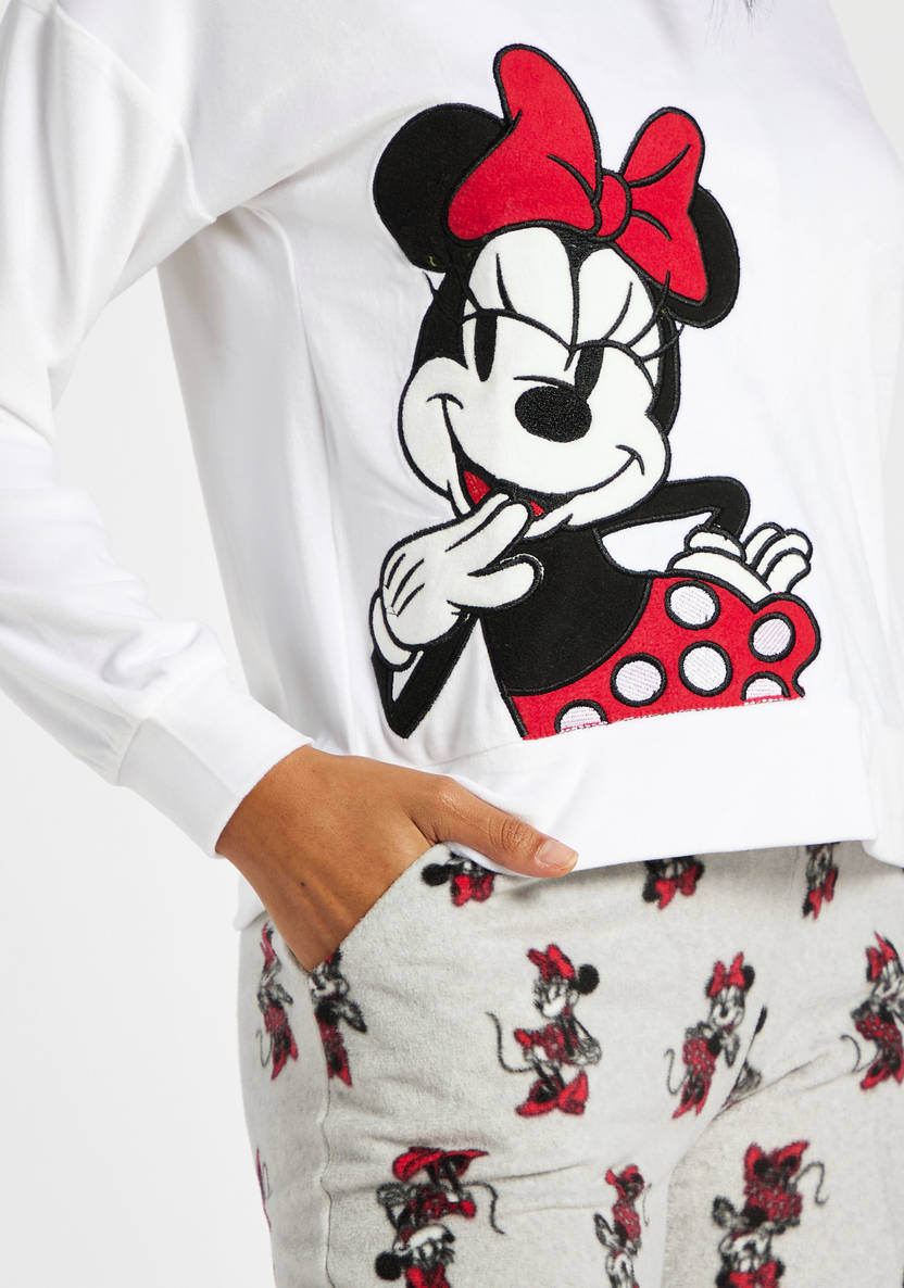 Minnie Mouse Print T-shirt with Long Sleeves and All-Over Printed Pyjamas Set