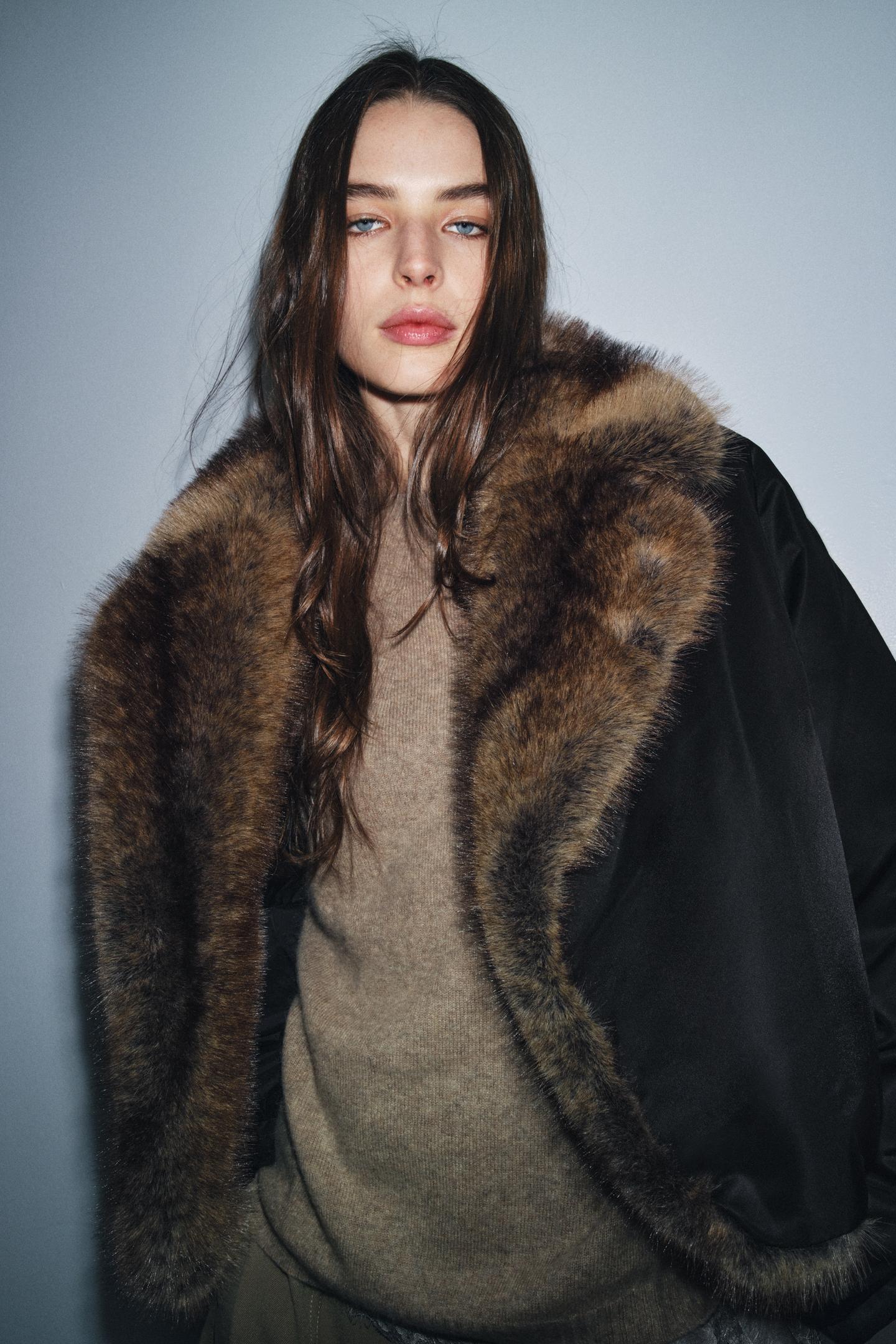 ZARA FAUX FUR COLLAR BOMBER JACKET ZW COLLECTION
