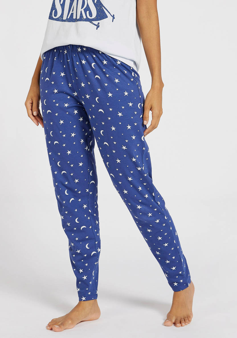PCI cotton pajama pants set with short-sleeve T-shirt and prints
