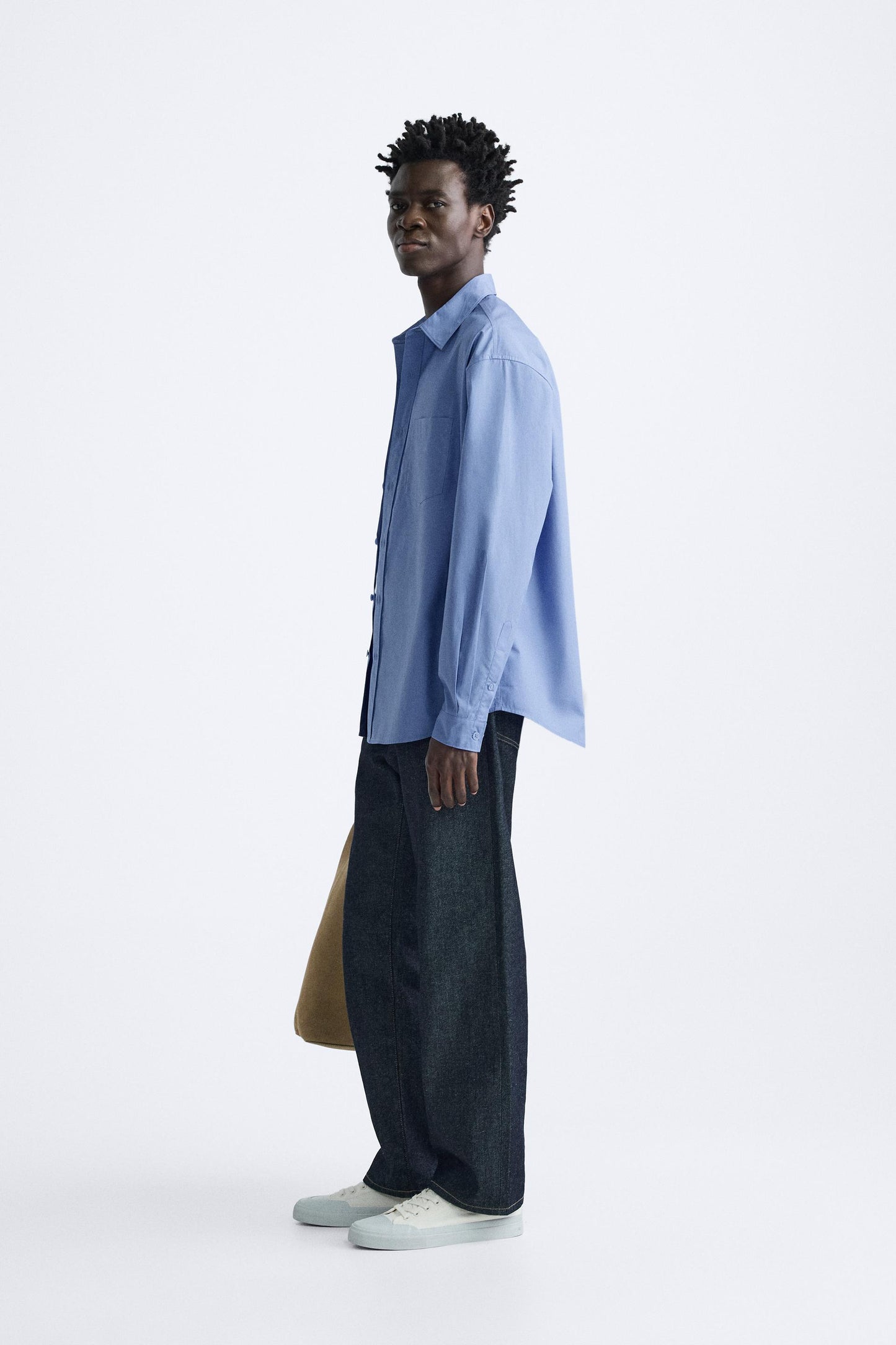 Zara relaxed Pocket poplin shirt blue FIT BIGGER
