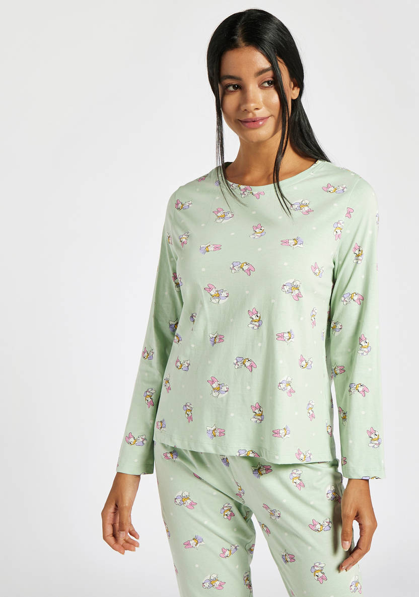All-Over Daisy Duck Print T-shirt with Long Sleeves and Pyjamas