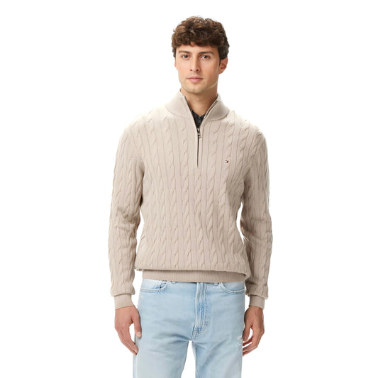 Tommy Hilfiger cable half zipper GREIGE