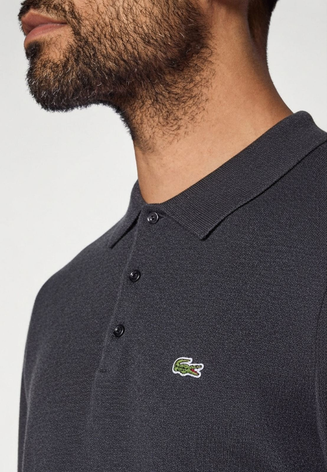 Lacoste Carded Wool Polo Sweater Dark Gray Slim Fit