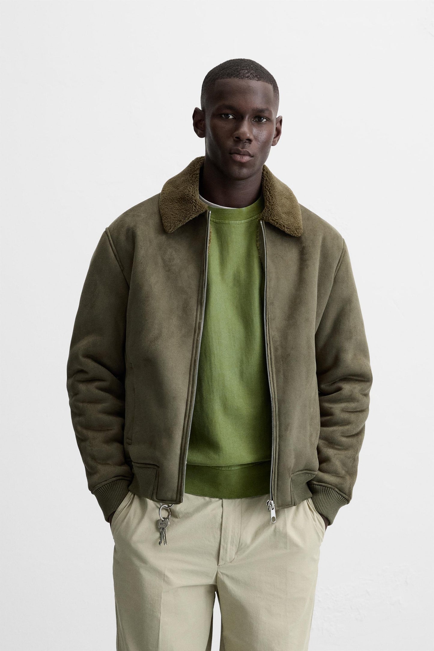 Jacket Zara Suede  Fur Inside olive