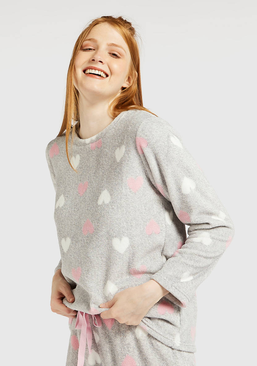 Textured Long-Sleeve T-Shirt & Pajama Pants Set