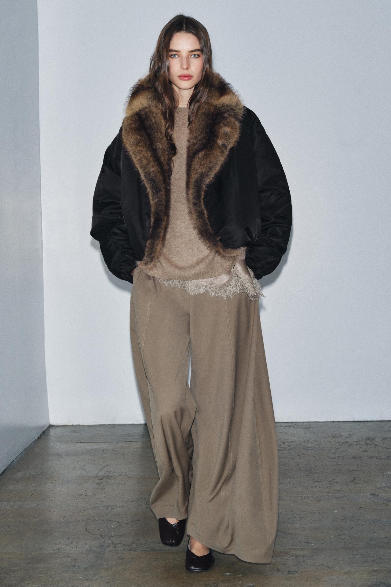 ZARA FAUX FUR COLLAR BOMBER JACKET ZW COLLECTION