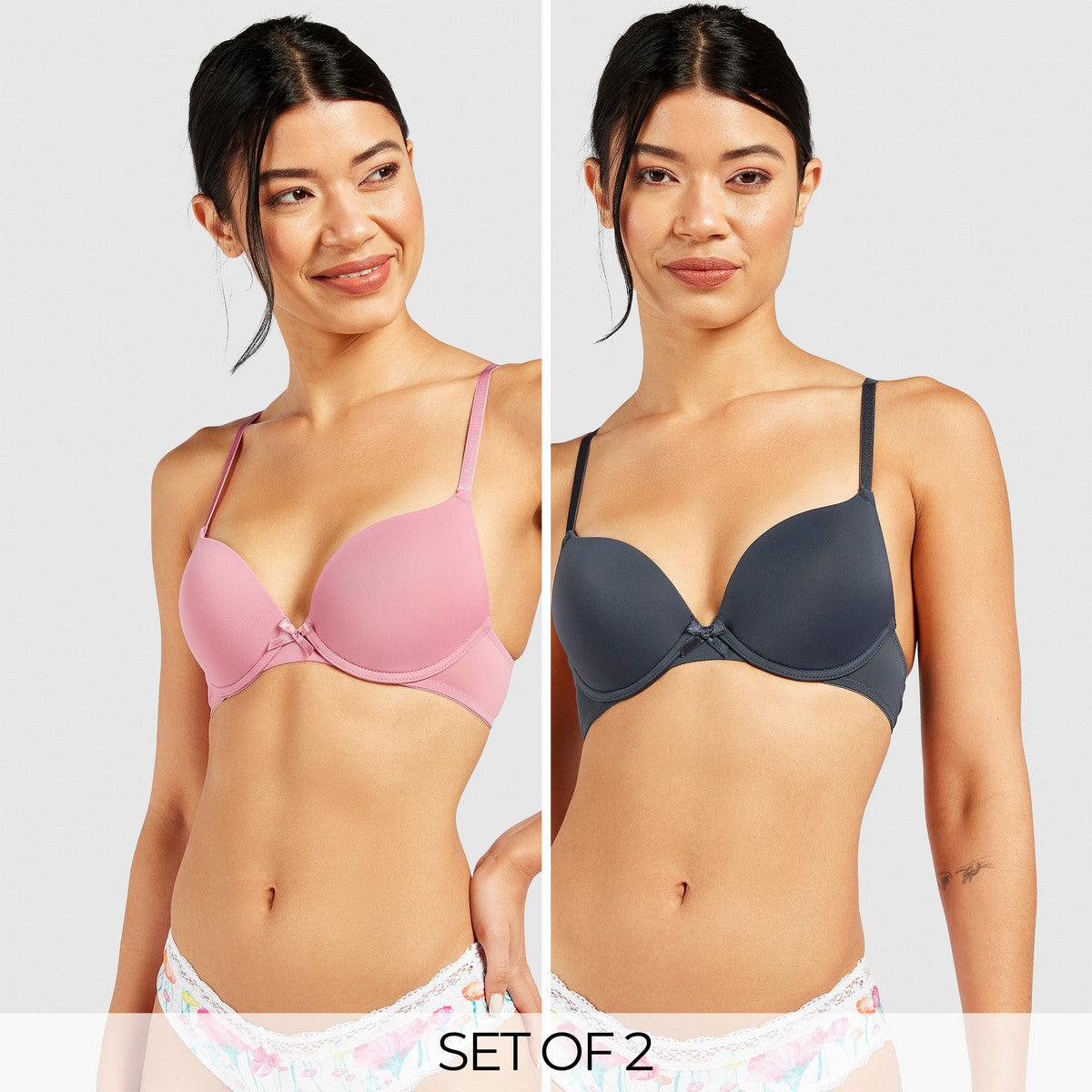 Max Plain Padded Plunge Bra with Adjustable Straps – 2-Piece Set