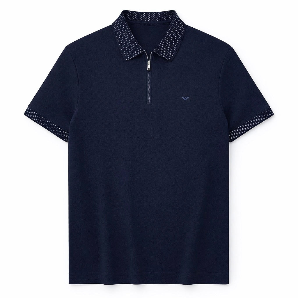 Emporio Armani polo cotton t-shirt  slim fit half  zipper navy
