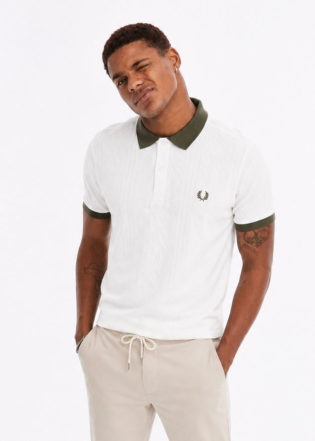 Fred Perry knitted polo shirt  White /olive