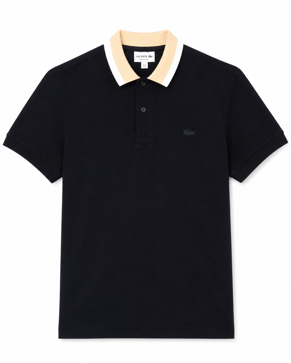 Lacoste Men's Regular Fit Piqué Polo featuring a contrasting beige and white collar