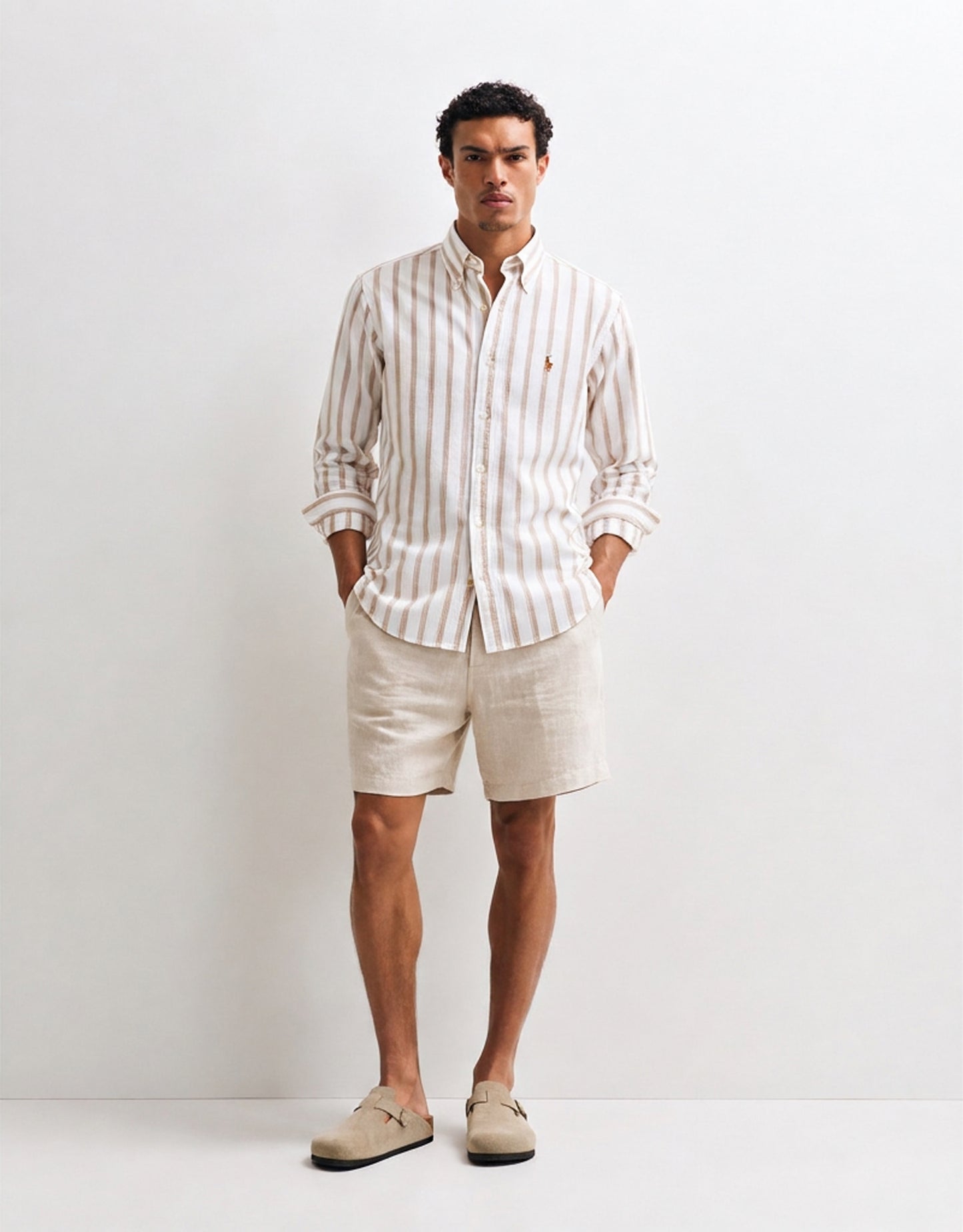 Polo Ralph Lauren striped linen button-down shirt custom fit brown
