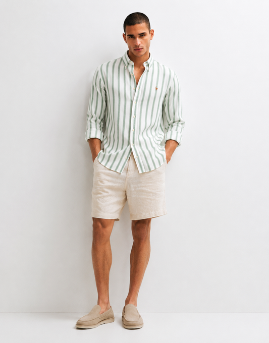 Polo Ralph Lauren striped linen button-down shirt custom fit green