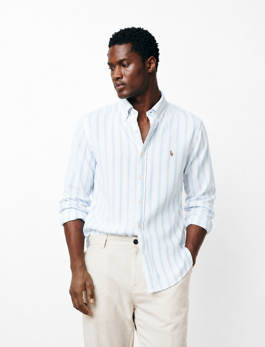 Polo Ralph Lauren striped linen button-down shirt custom fit baby blue