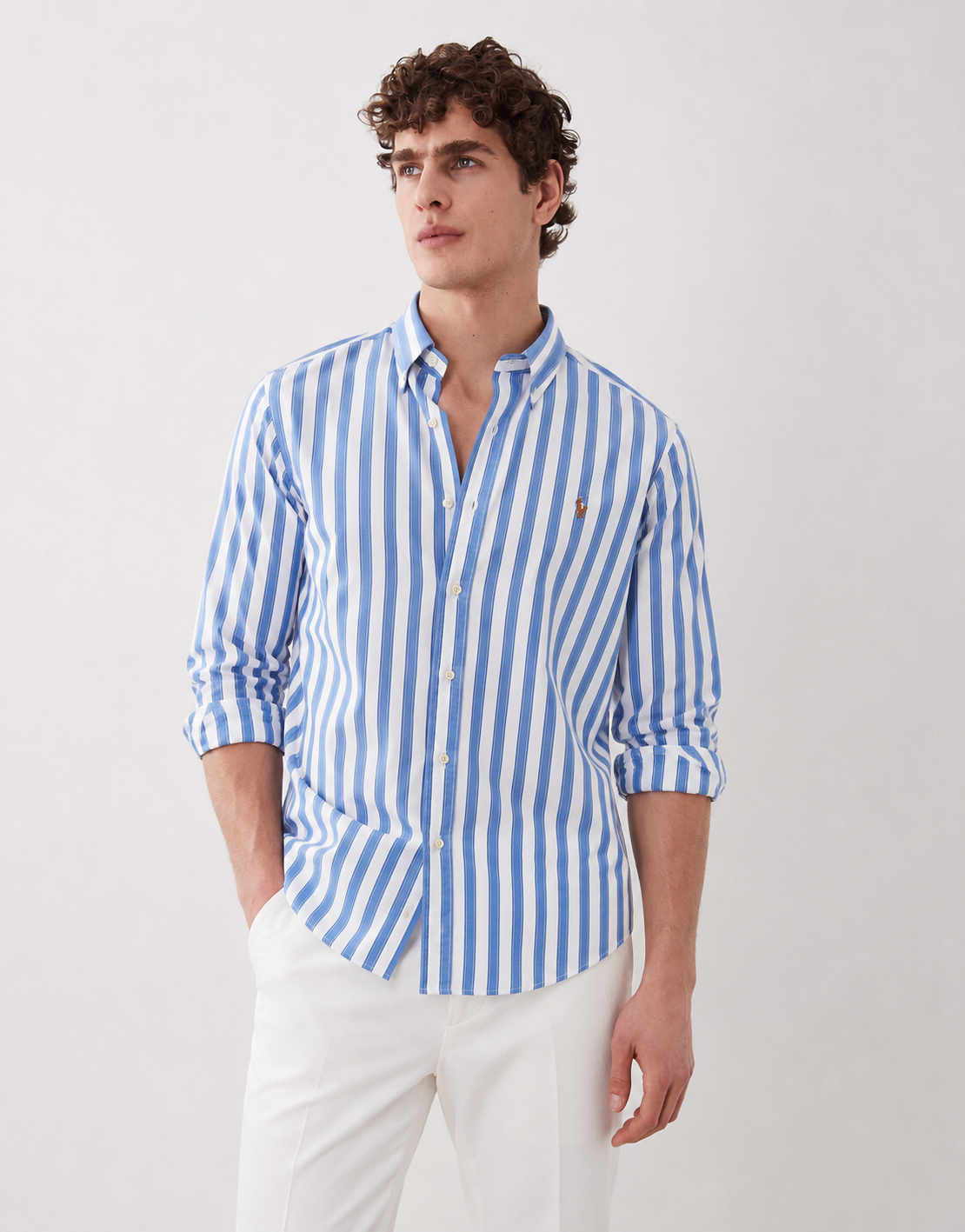 Polo Ralph Lauren striped linen button-down shirt custom fit  blue