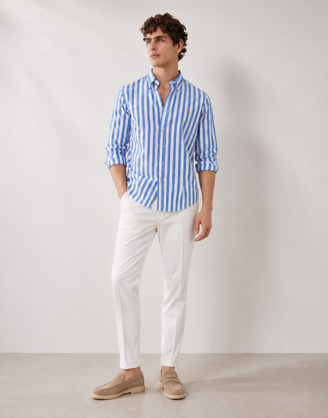 Polo Ralph Lauren striped linen button-down shirt custom fit  blue