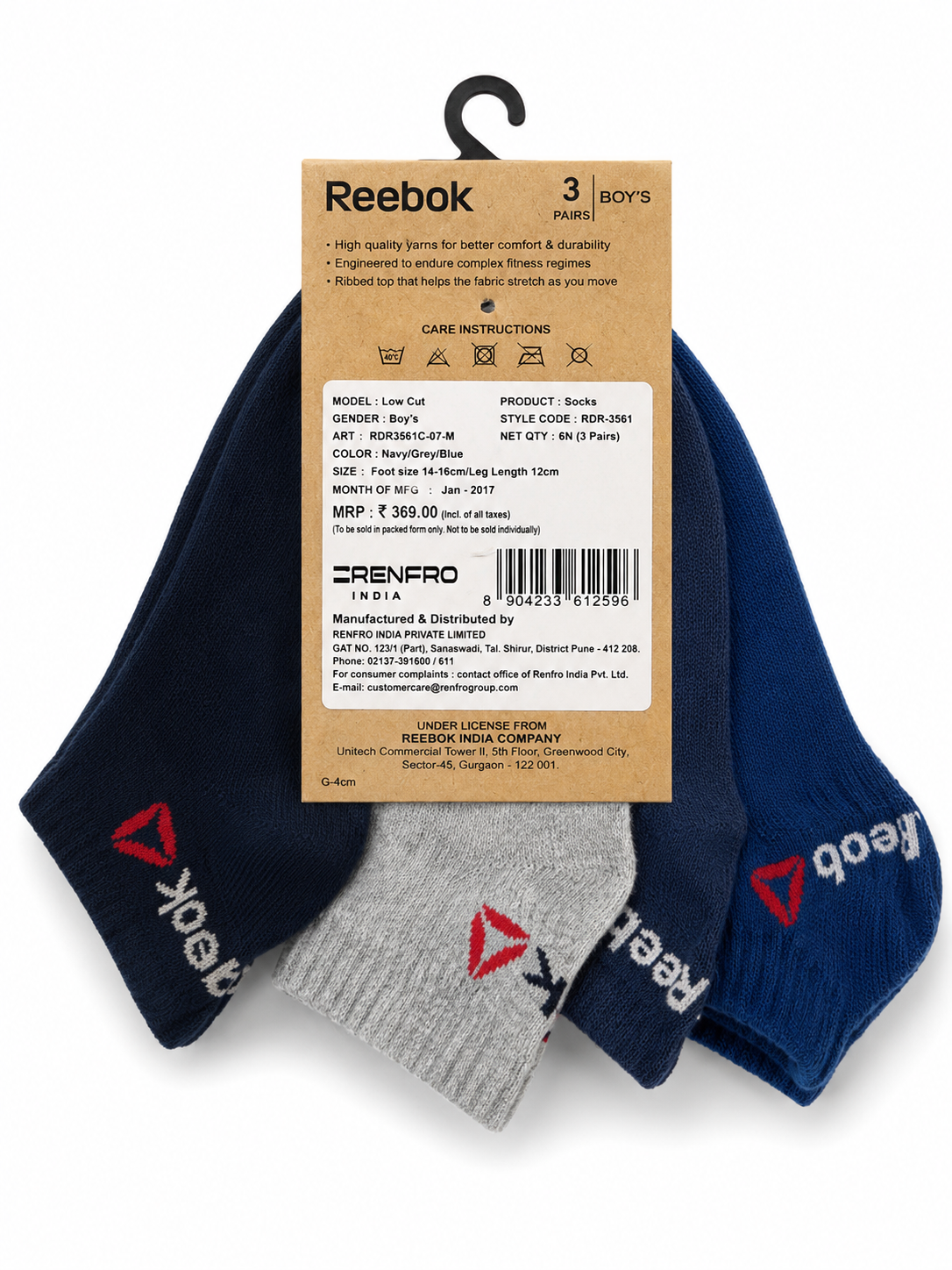 Reebok 3 pairs navy/gray/black  ankle foot lenght 16 cm (shoes size 26-27 )