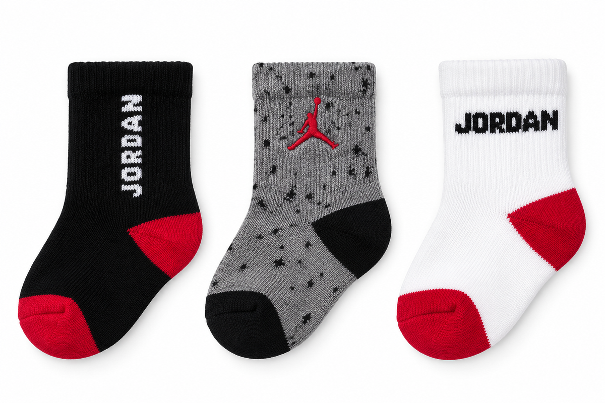 Jordan Baby Crew Socks – 3-Pair Pack | Black, Grey & White