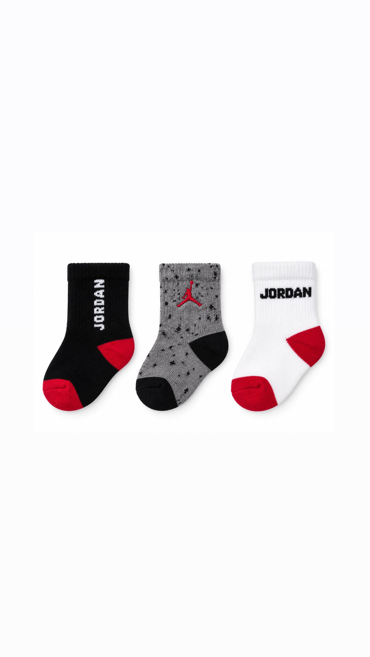 Jordan Baby Crew Socks – 3-Pair Pack | Black, Grey & White