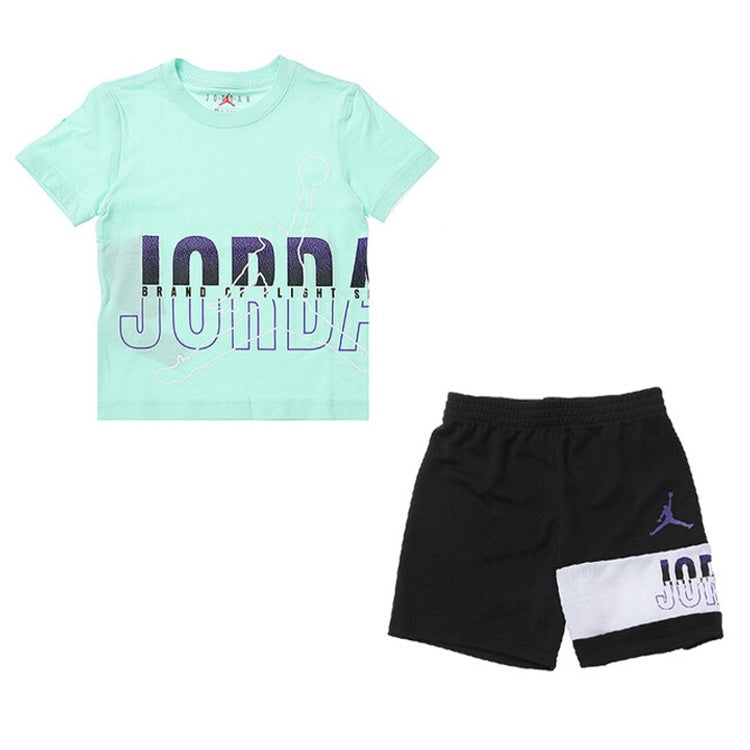 Jordan Wrap Logo Shirt Short Kids Set Mint Foam
