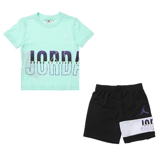 Jordan Wrap Logo Shirt Short Kids Set Mint Foam