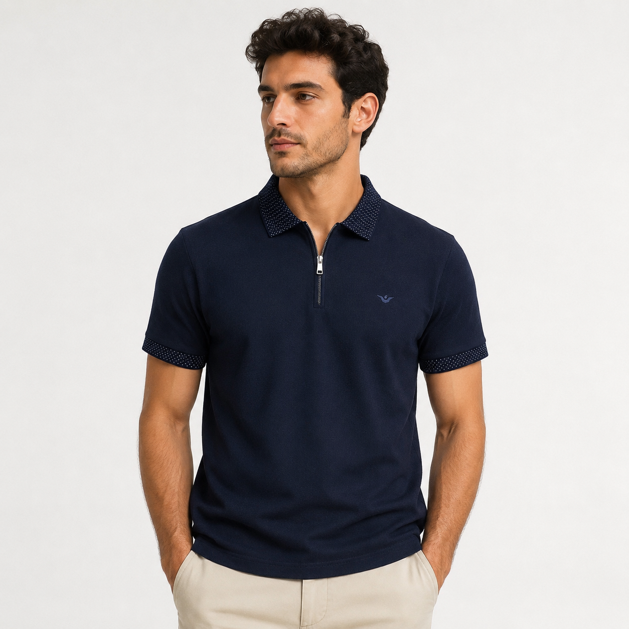 Emporio Armani polo cotton t-shirt  slim fit half  zipper navy