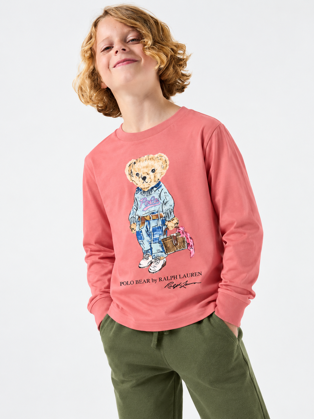 Ralph Lauren Polo Bear Graphic Long-Sleeve T-Shirt – Coral Pink unisex
