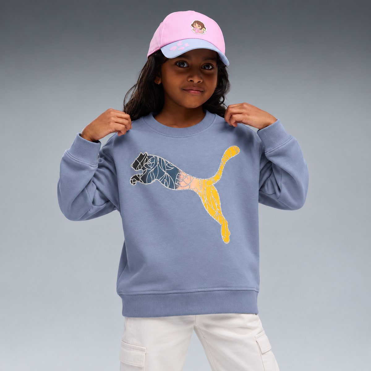 Puma Kids Graphic Logo Crewneck Sweatshirt – Blue Fleece
