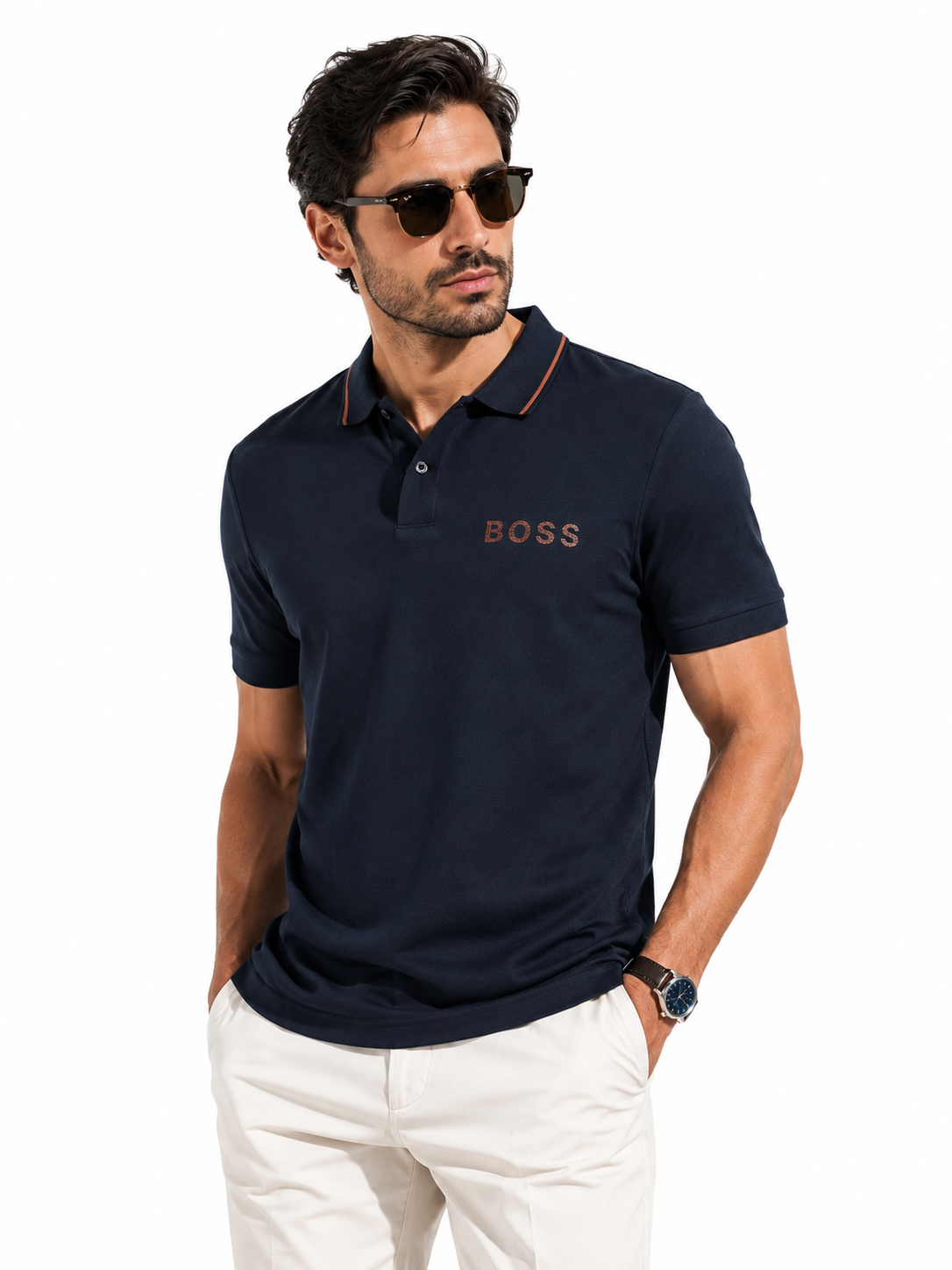 BOSS POLO TSHIRT SLIM FIT NAVY/ORNG