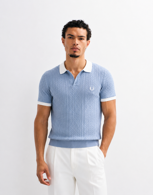 Fred Perry knitted polo shirt  baby blue