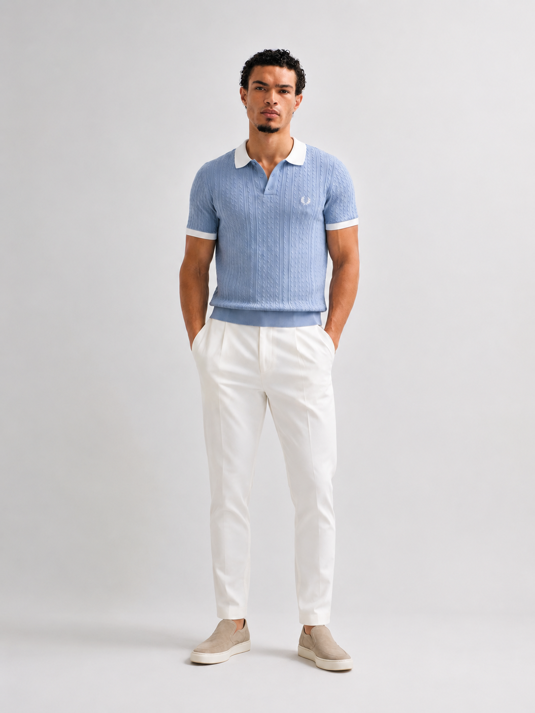 Fred Perry knitted polo shirt  baby blue