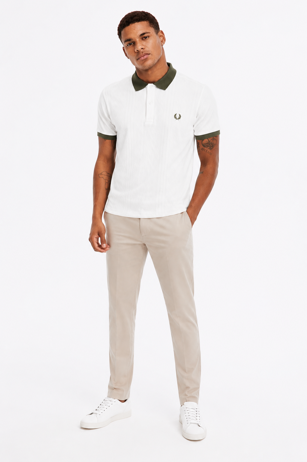 Fred Perry knitted polo shirt  White /olive