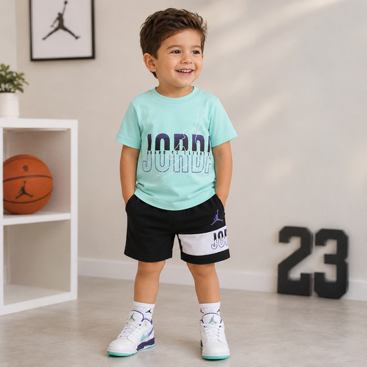 Jordan Wrap Logo Shirt Short Kids Set Mint Foam