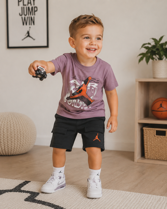AIR JORDAN CREWNECK T-SHIRT AND SHORTS SET WITH PRINTED LOGO