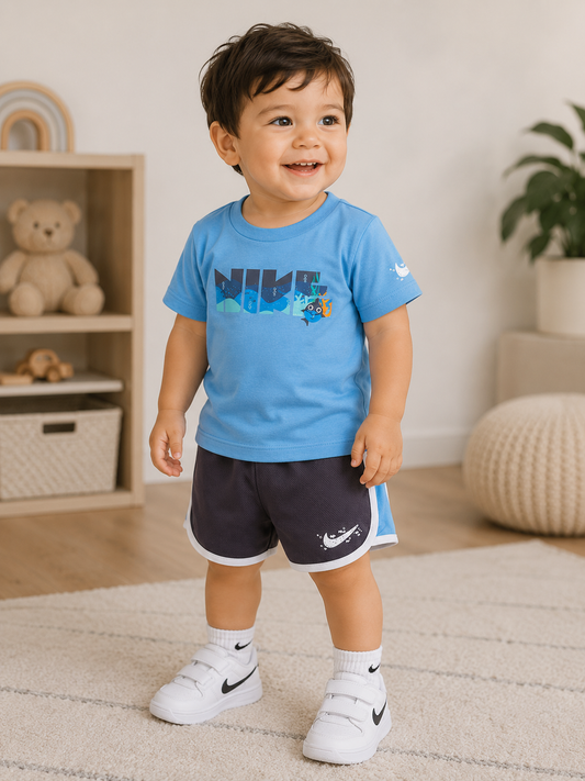 Toddlers Boy 2 Pieces Brand Logo Short Sleeve T-Shirt And Shorts, Multicolor
