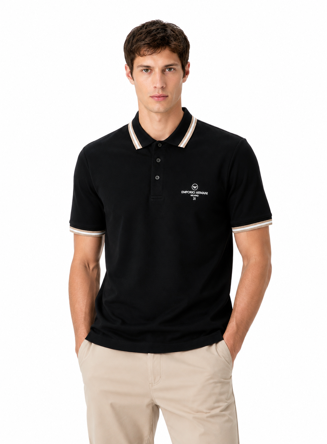 Emporio Armani black cotton pique polo shirt