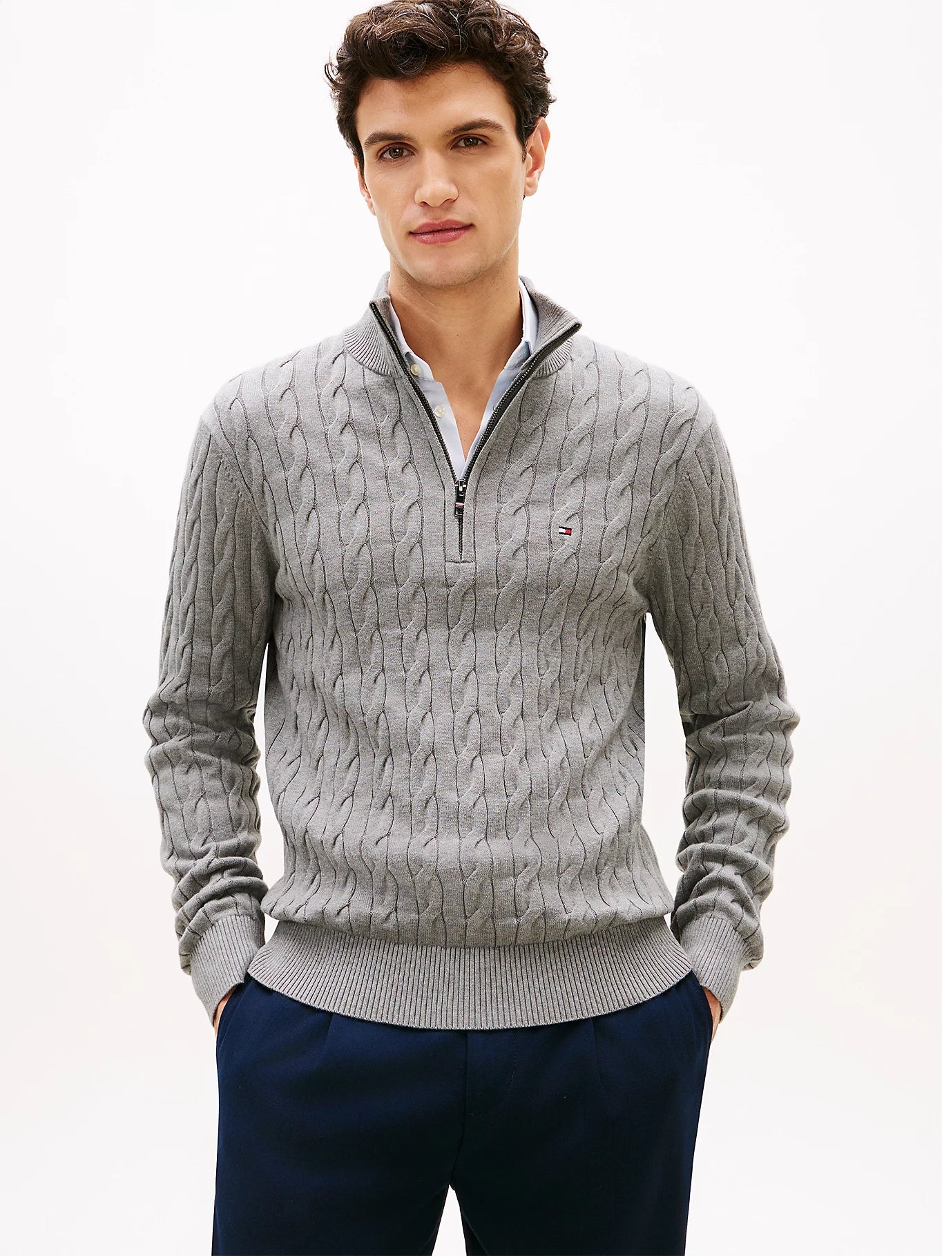 Tommy Hilfiger cable half zipper dark gray