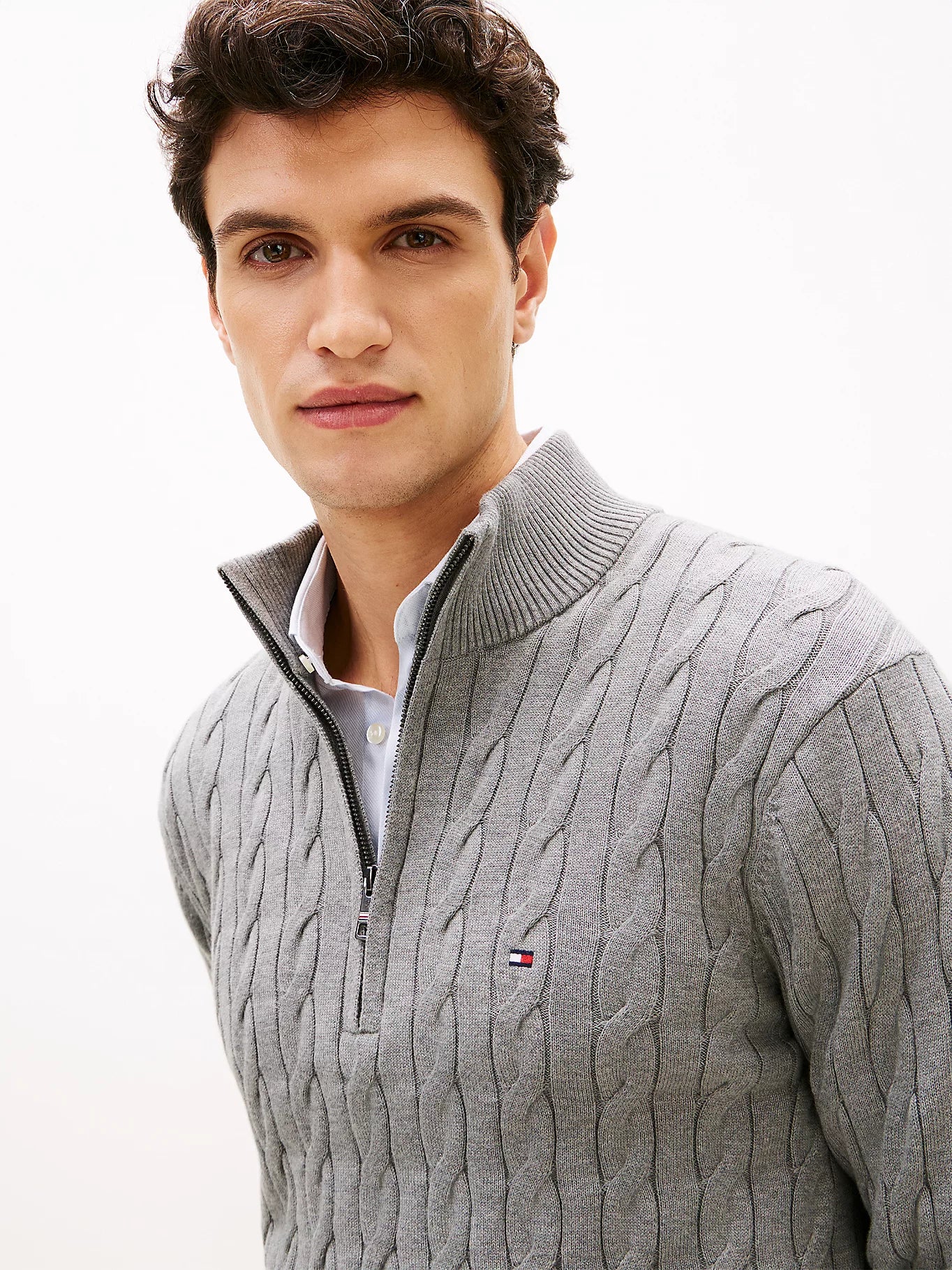 Tommy Hilfiger cable half zipper dark gray