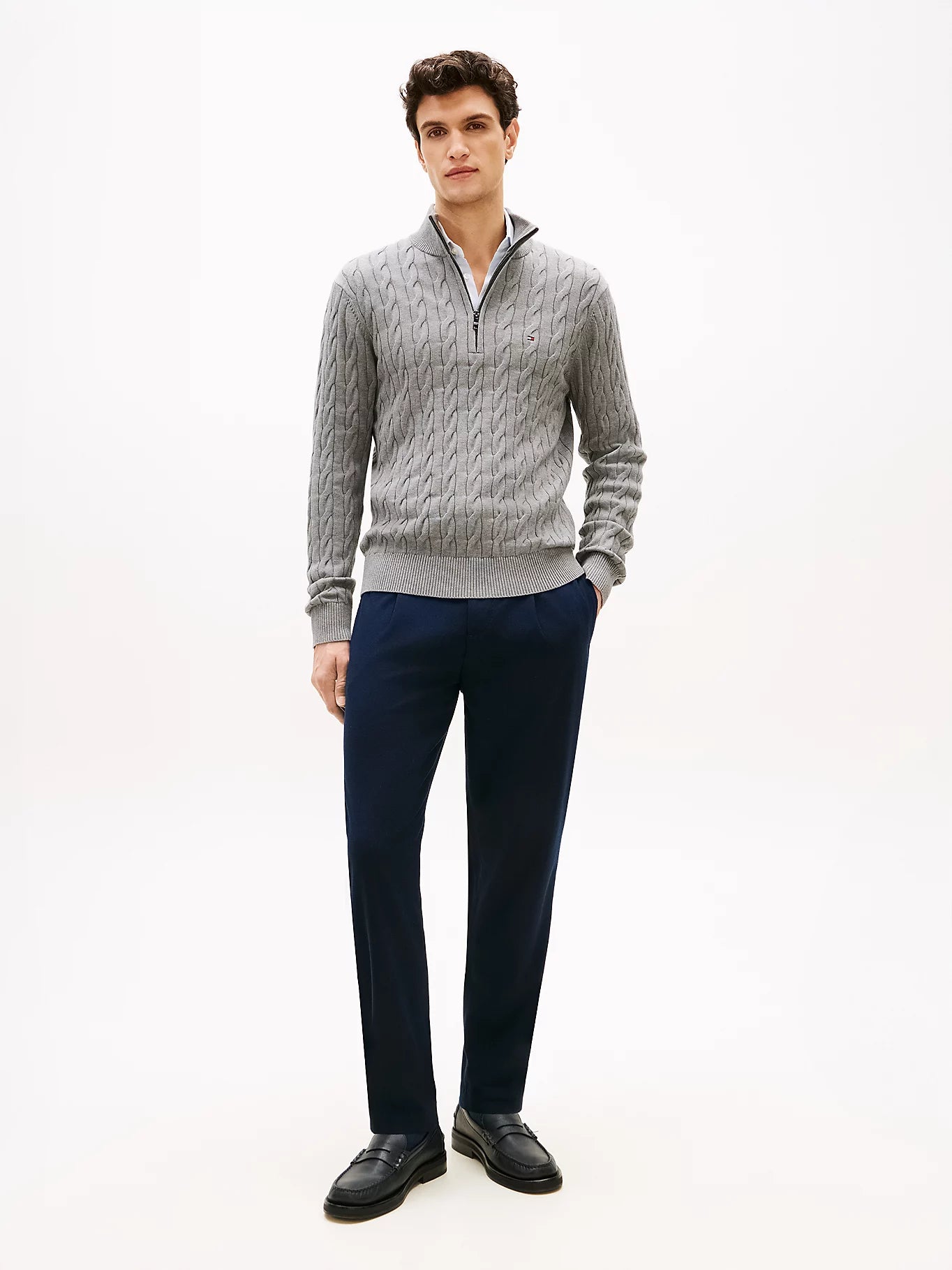 Tommy Hilfiger cable half zipper dark gray