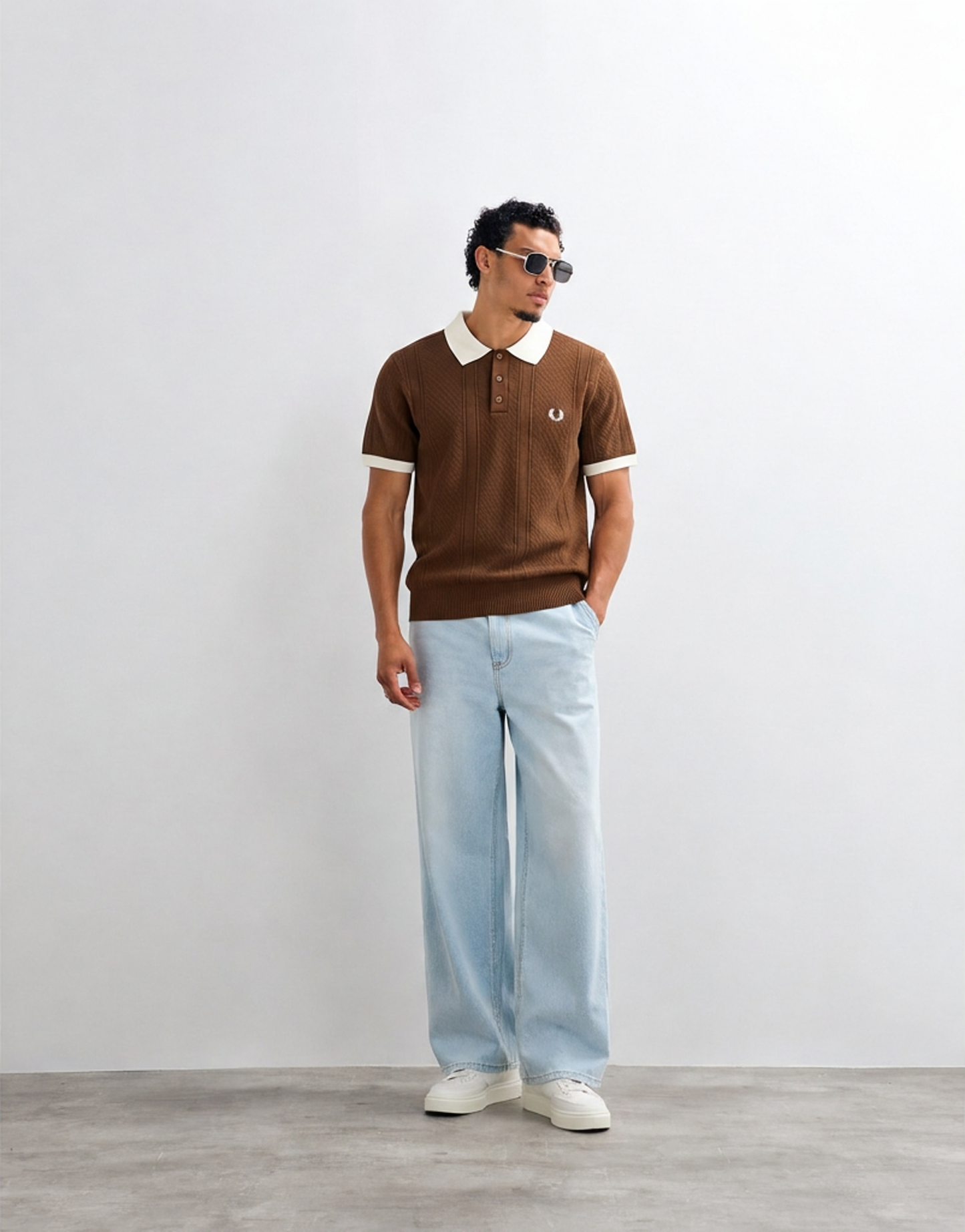 Fred Perry knitted polo shirt Brown