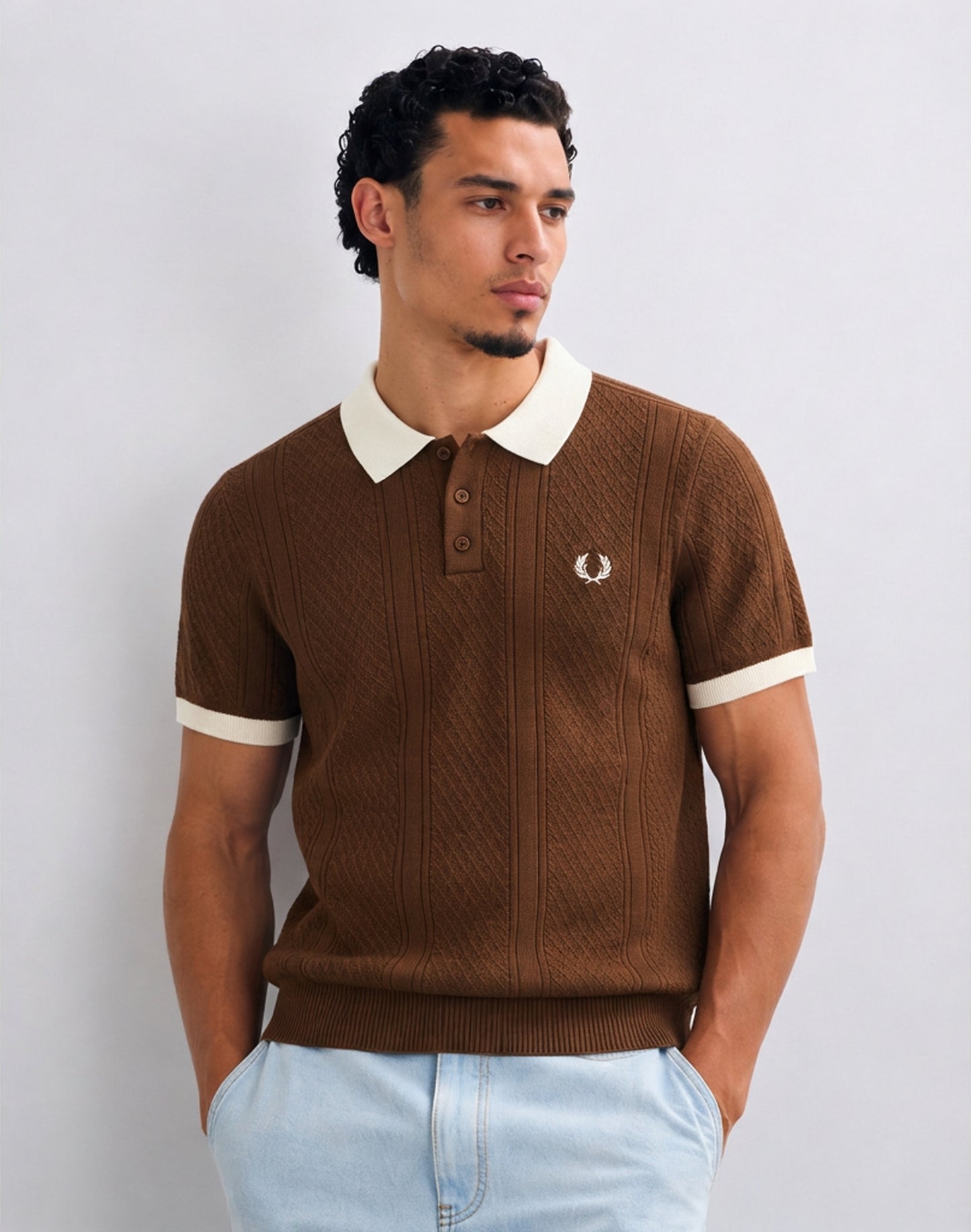 Fred Perry knitted polo shirt Brown