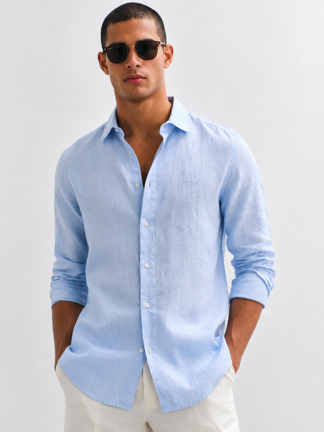 BOSS baby blue Relegant  Slim Fit 100% Linen Shirt